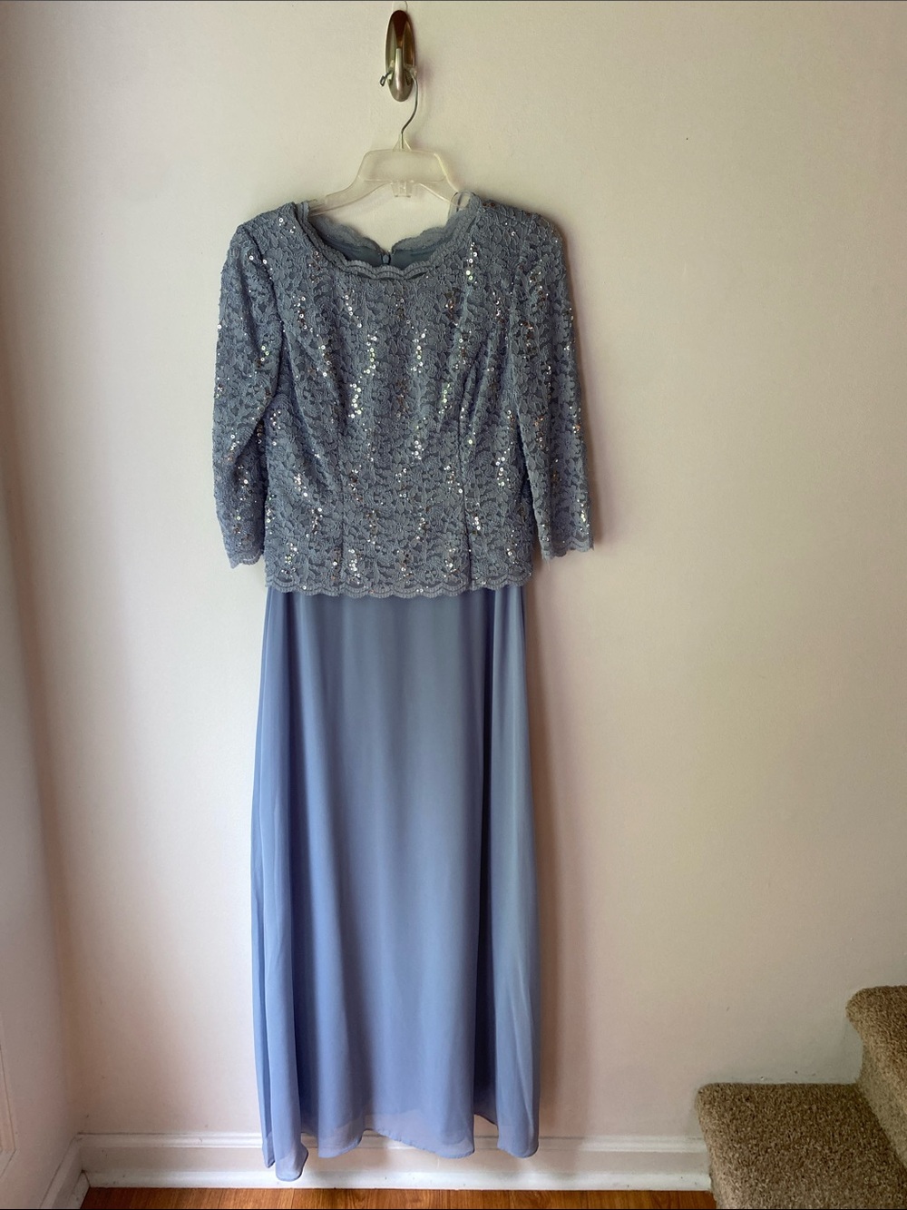 Alex Evenings Light Blue Sequin Lace Evening Dress